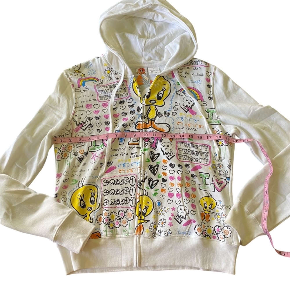 Vtg Looney Tunes Tweety Bird Y2K 90s Graffiti Retro Multicolor Zip Up Hoodie L - Picture 8 of 9